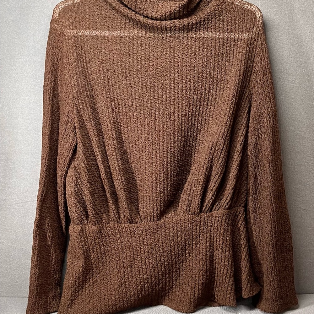 Zara Brown Turtleneck Sweater with Ribbed‎ Knit